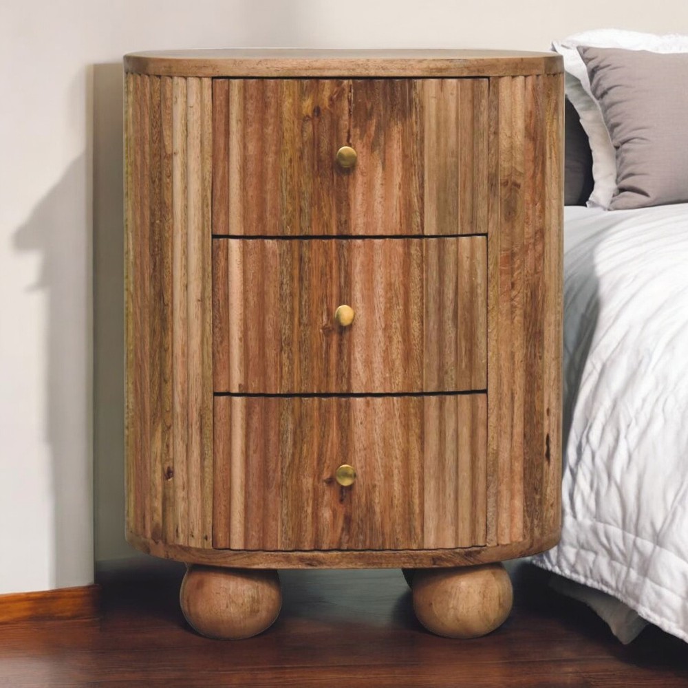 Solid Wood Soba Ball 3-Drawer Bedside, Oak