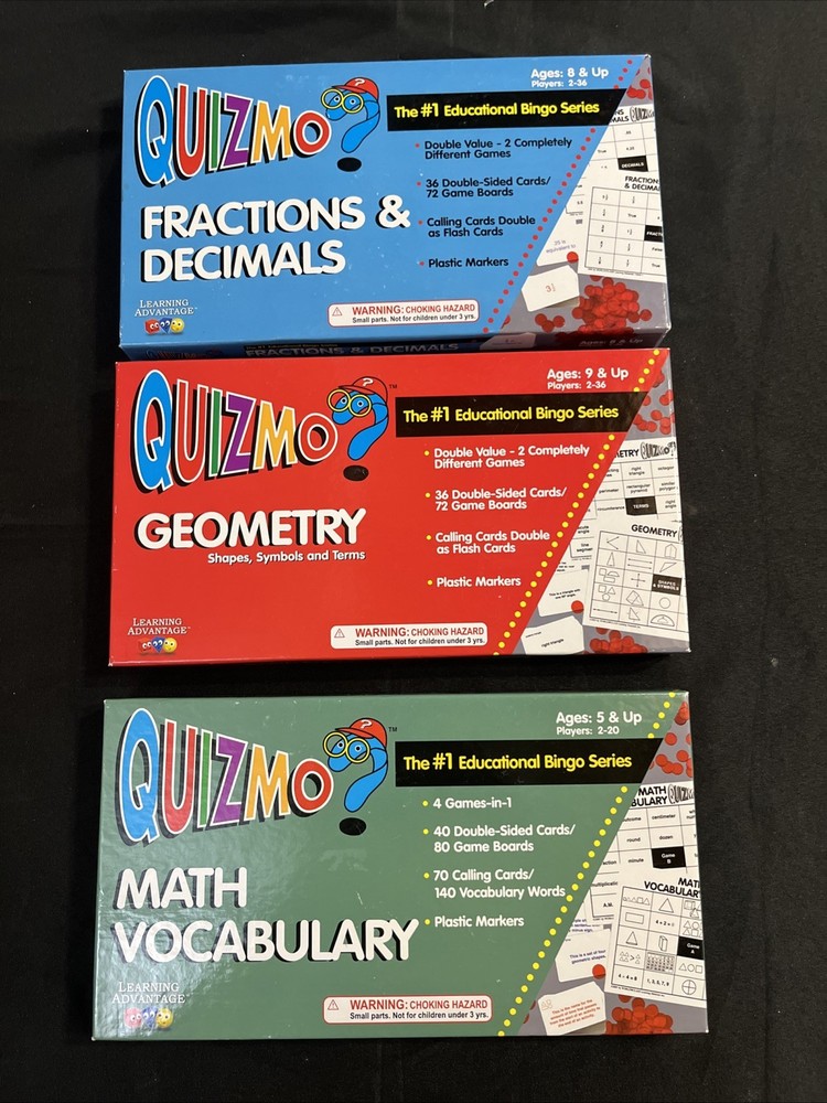 3 Quizmo Games Math Geometry, Fractions 9+ Phonetics 6-8 Learning Advantages