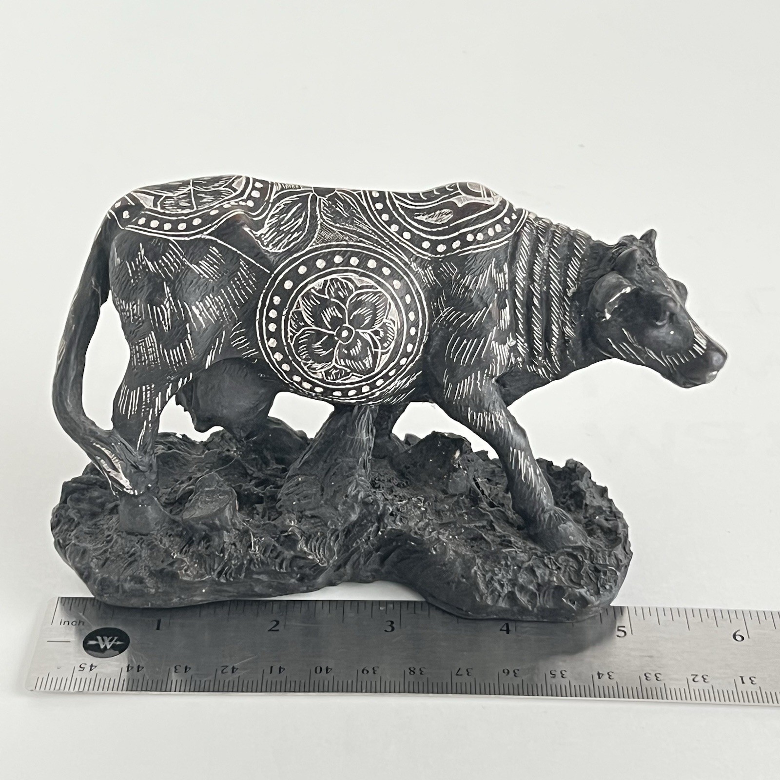 Cow Bull Figurine With Intricate Art
