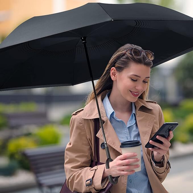 Large Inverted Reverse Umbrella with C-Shaped Handle, Windproof Double Layer Ups