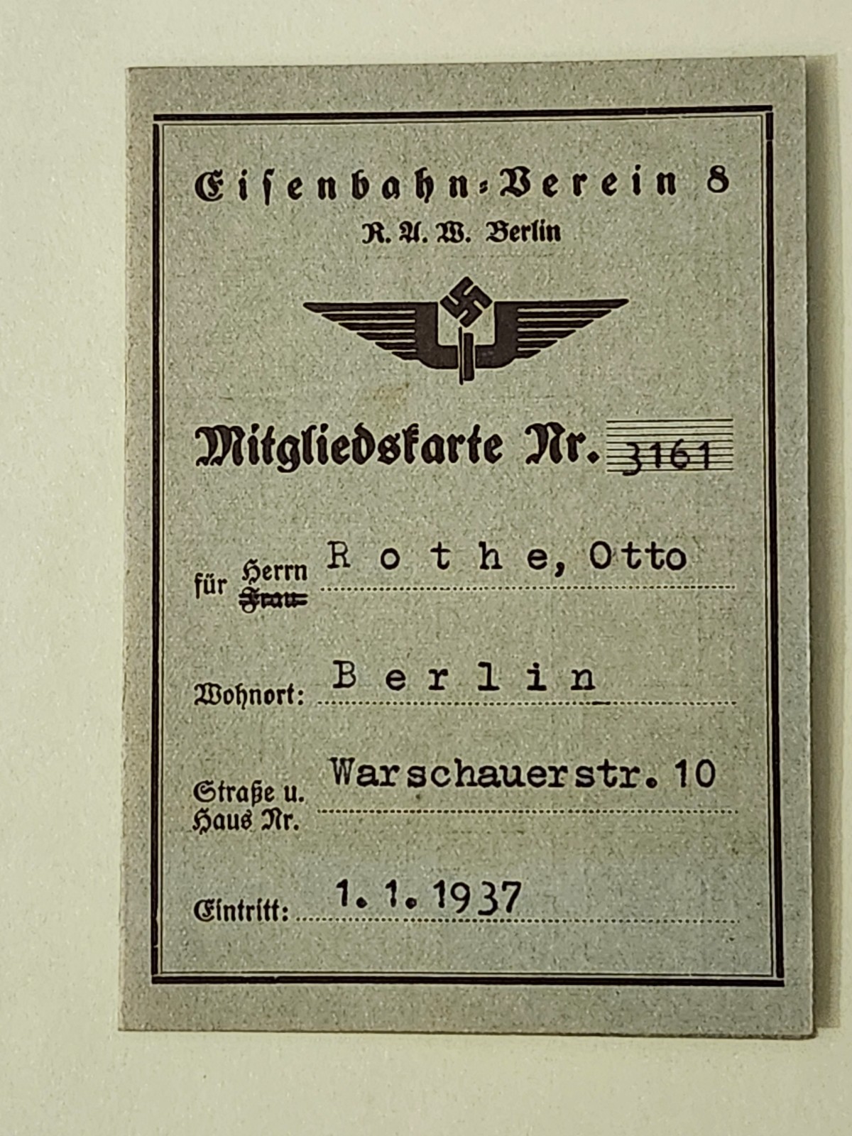 WW2 Germany. Reich Railway Association 1937