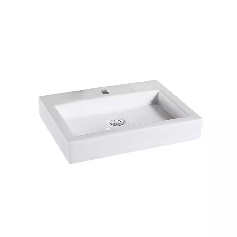 Modern 24 In. Rectangular Bathroom Ceramic Vessel Sink in White