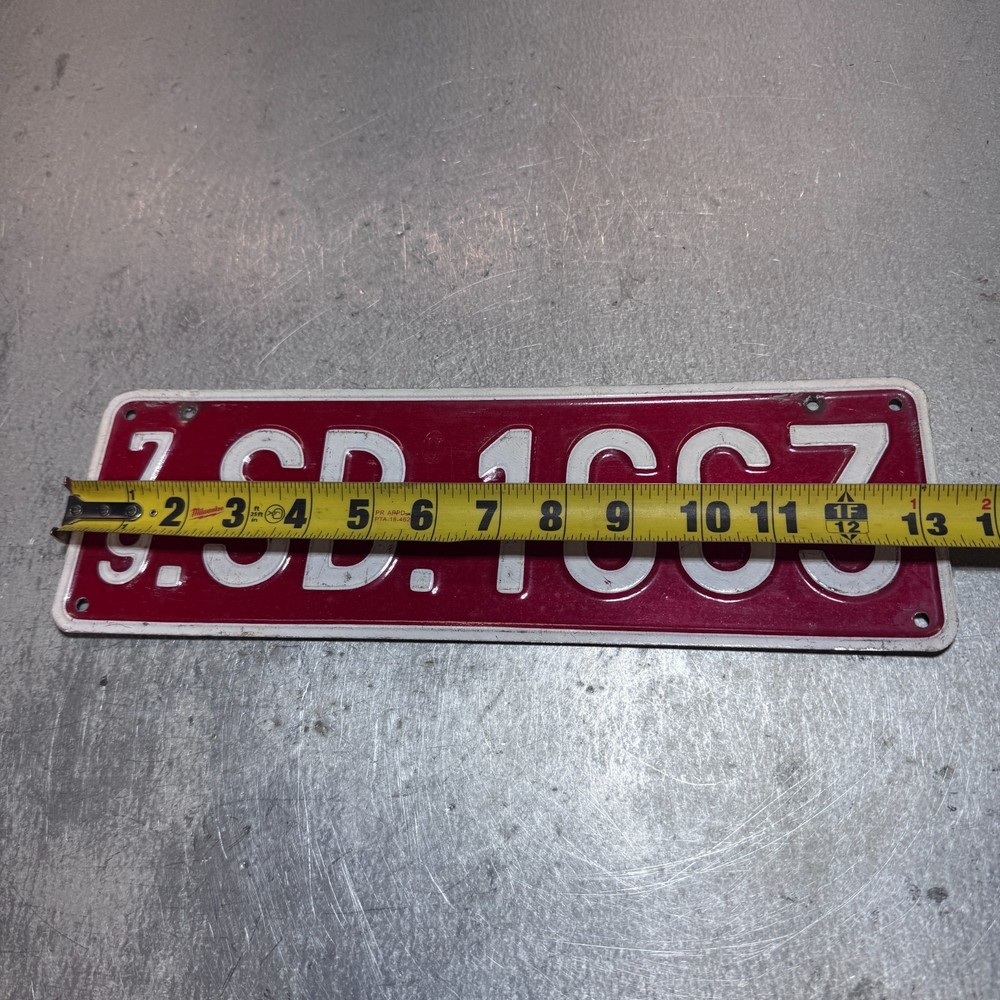 Original Belgium Red License Plate #SB 1663