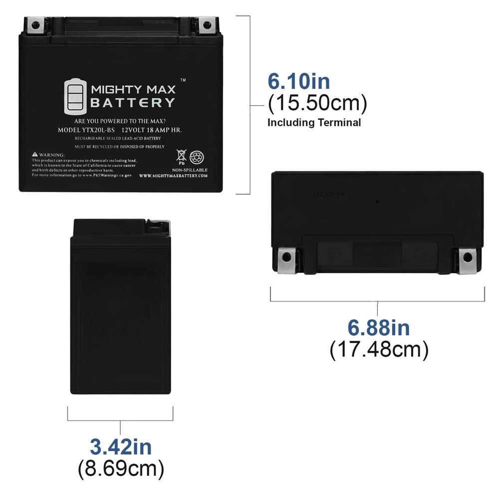 Mighty Max YTX20L-BS Replacement Battery for Walmart ES20LBS Battery