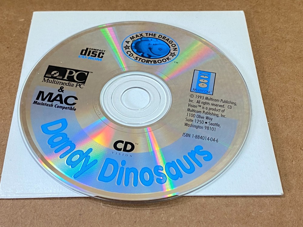 Dandy Dinosaur Max The Dragon CD Storybook 1993 PC Computer Program Software MAC