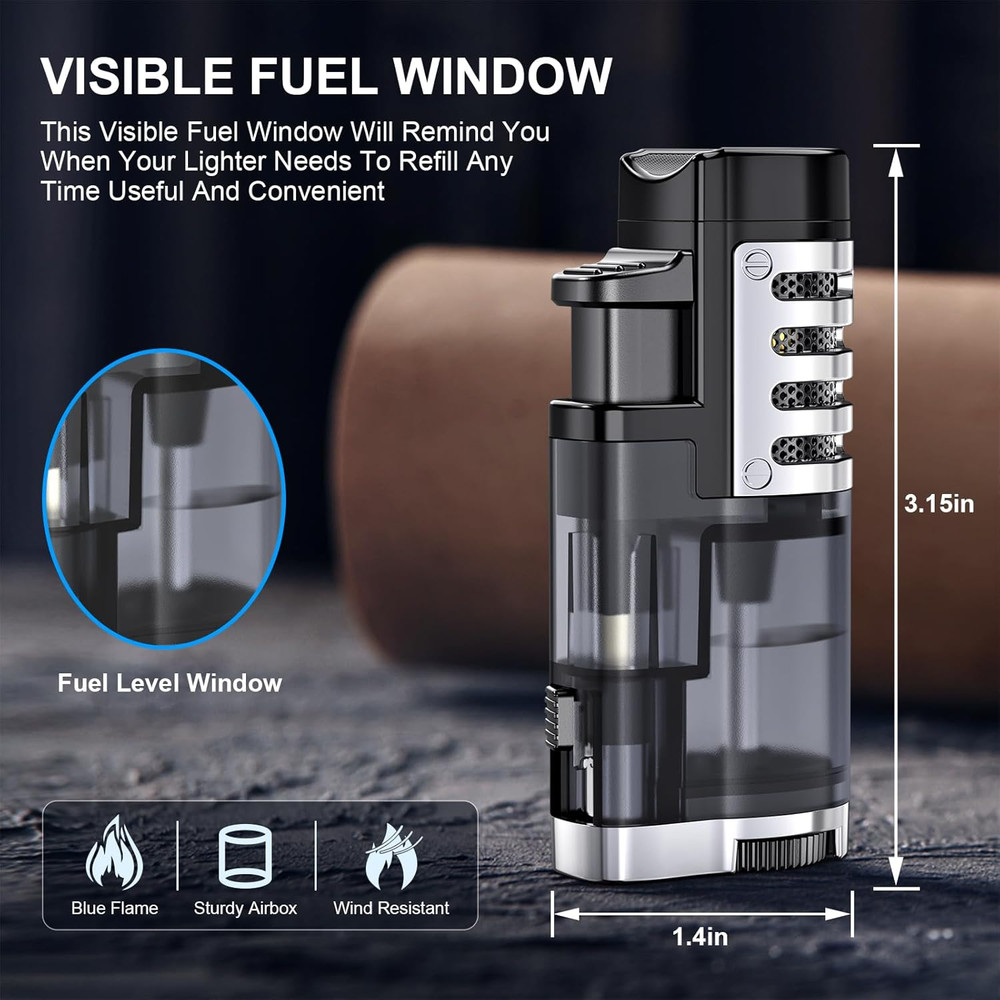 Torch Lighter Butane Refillable Triple Jet Flame Torch Lighters, Windproof Adjus