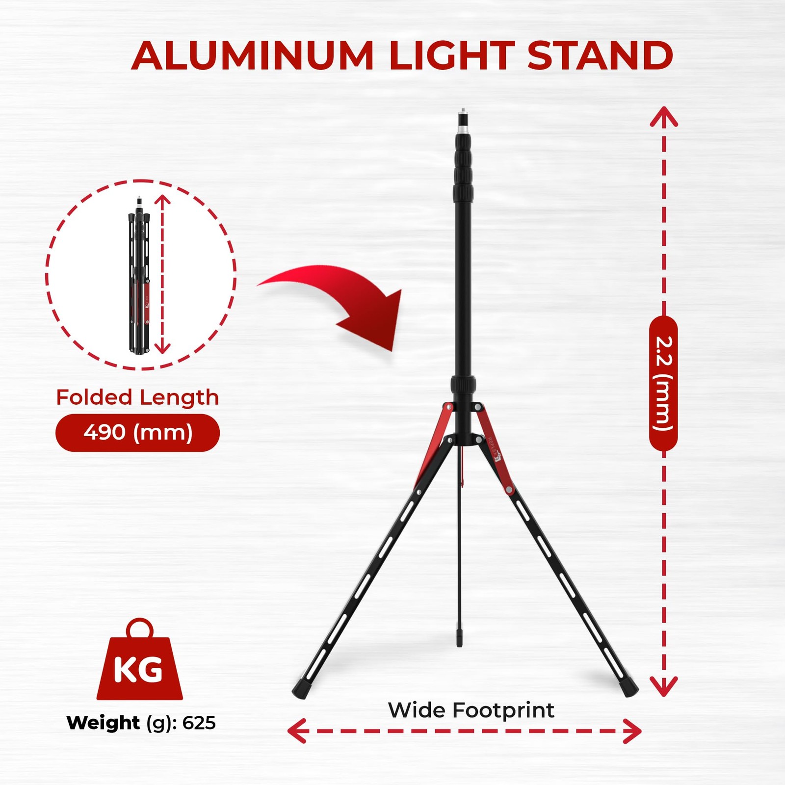 Aluminum Travel Light Stand 7ft 3" - 88" - Lightweight, Compact & Portable 3/...