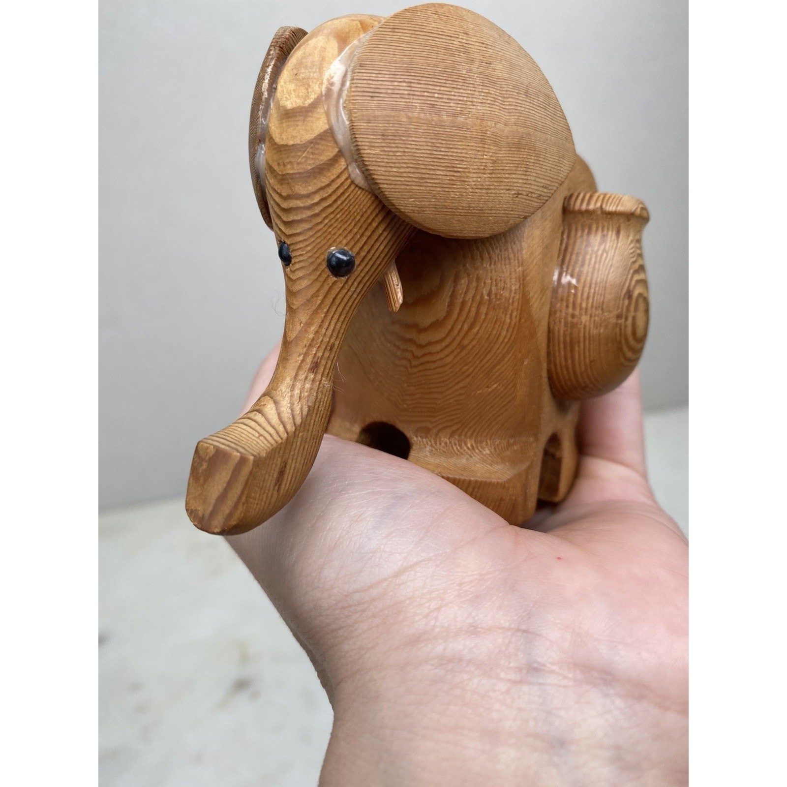 Hand Carved Wood Elephant Toothpick Holder Figurine Handpainted Maracas Trinket