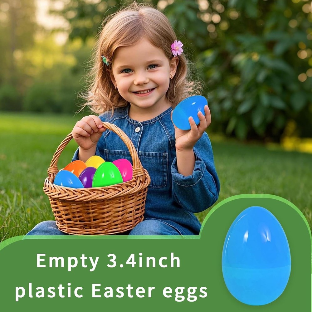 UOUYOO Empty plastic eggs 3.4 inch unfilled plastic Easter eggs for Easter Egg H