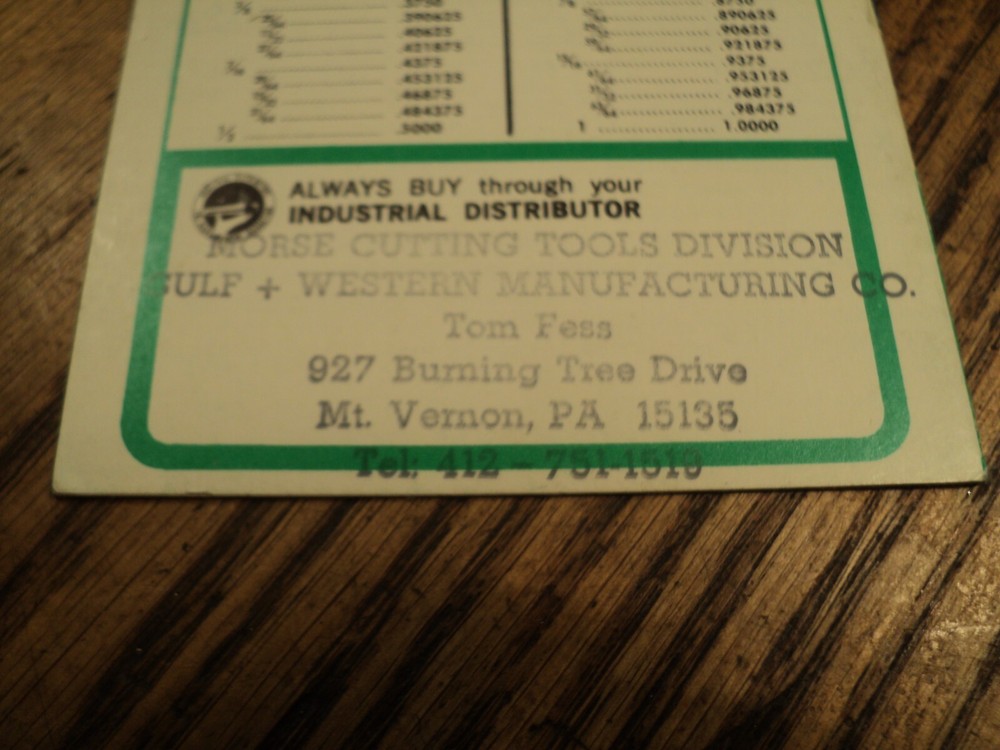 Vintage Morse Drill Selector Machining Tool
