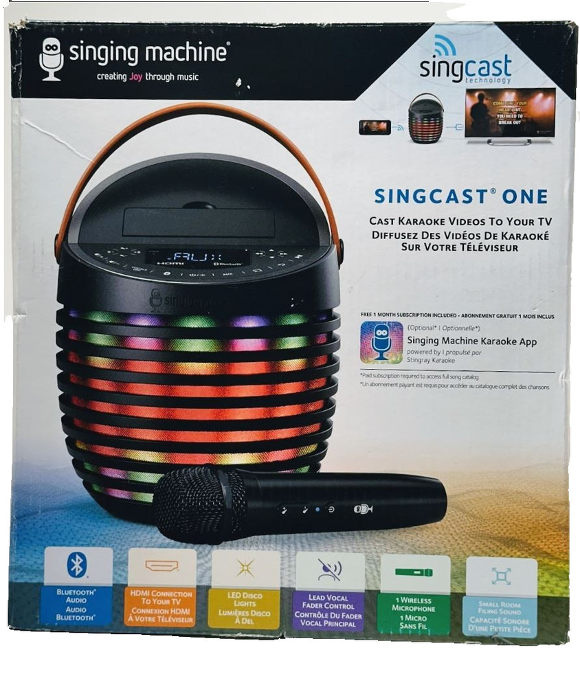 Singing Machine SingCast One Casting Bluetooth Karaoke System Wireless Mic.