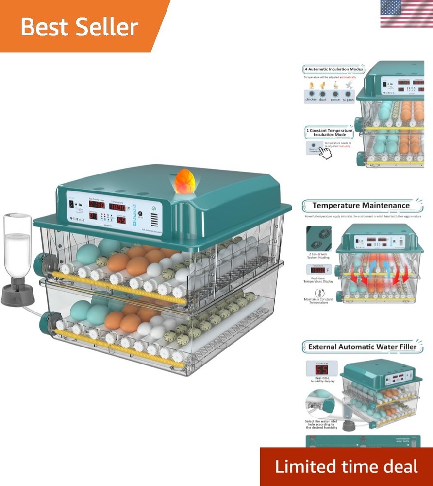 Incubators for Hatching Eggs 120, Chicken Egg Incubator with Automatic Egg Tu...