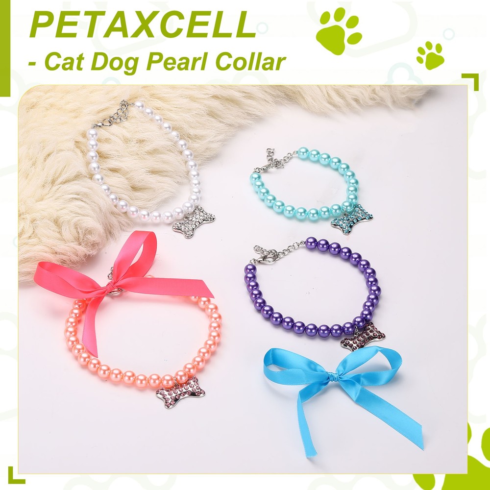 Cat Dog Pearl Collar, Small Bow Shape(M, White)