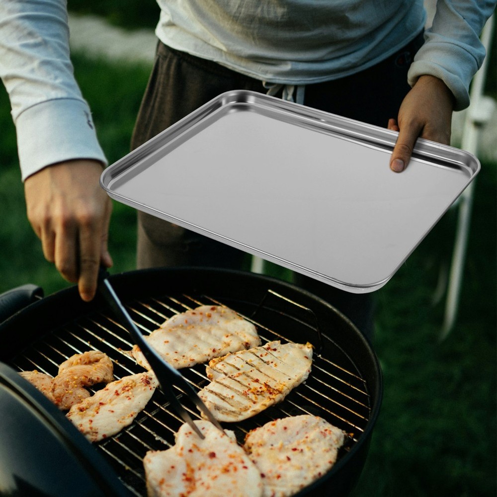 1Pc Large Stainless Steel Baking Tray Rectangular Baking Tray for Restaurant UK