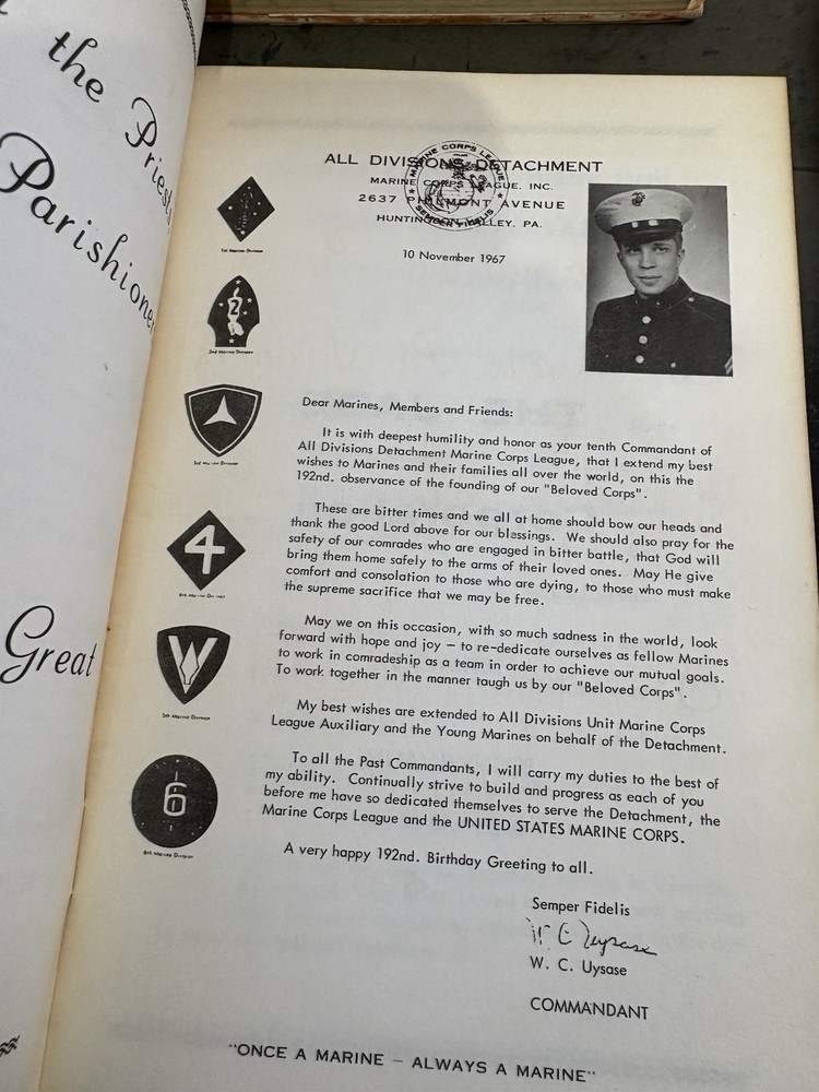 Named USMC Marine Corps League Commandant Lot Uysase 1949 Guidebook + Docs