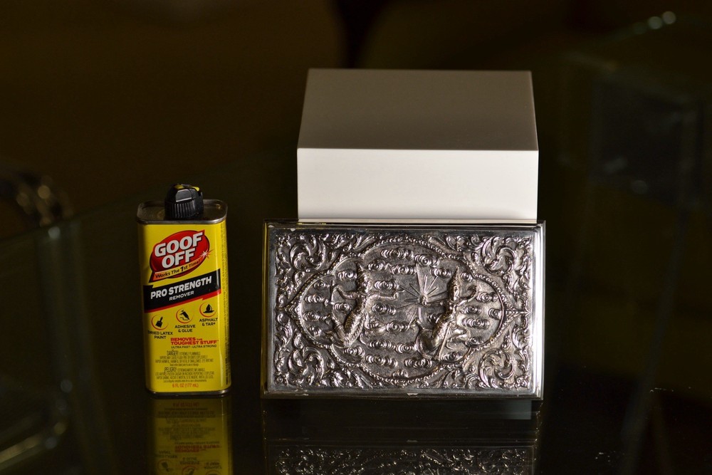 Sterling Silver Repousse Box Lizard Motif Wood Lined Interior