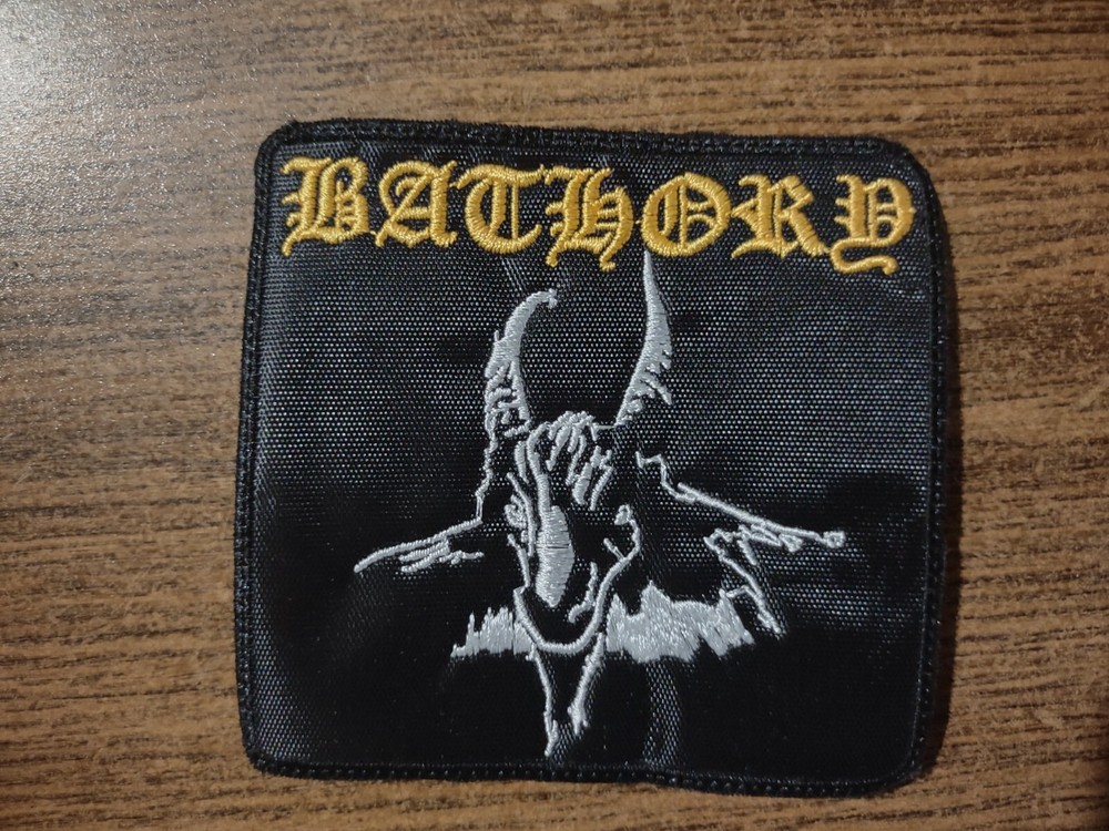 BATHORY + LOGO,SEW ON WHITE AND GOLDEN EMBROIDERED PATCH