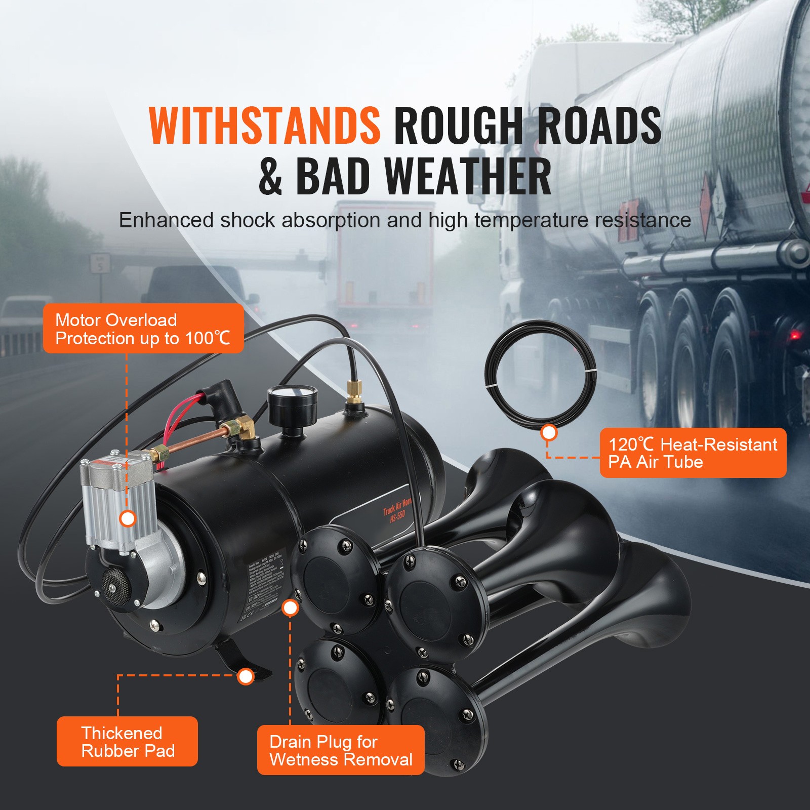 Train Horns Kit 4 Trumpet Air Horn Kit 120psi Air Compressor 0.8 Gal Tank Truck