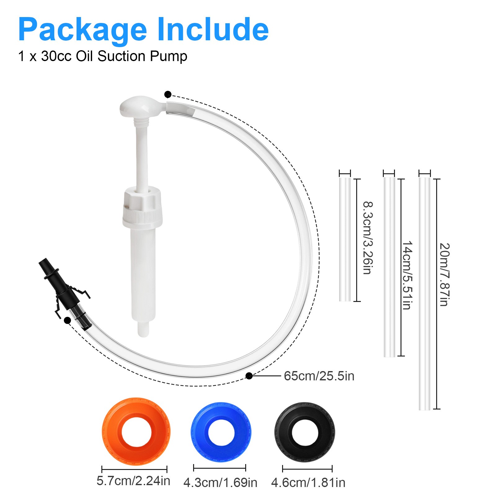 30cc Hand Oil Transfer Pump W/ 4 Cap Threads Adapters for Gallon & Quart Bottles