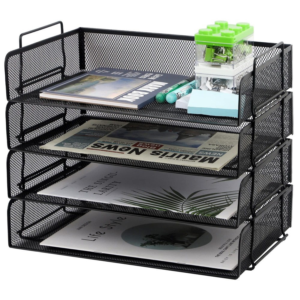 EASEPRES 4 Pack Stackable Desk Paper Tray, Metal Mesh Desktop Document Letter...