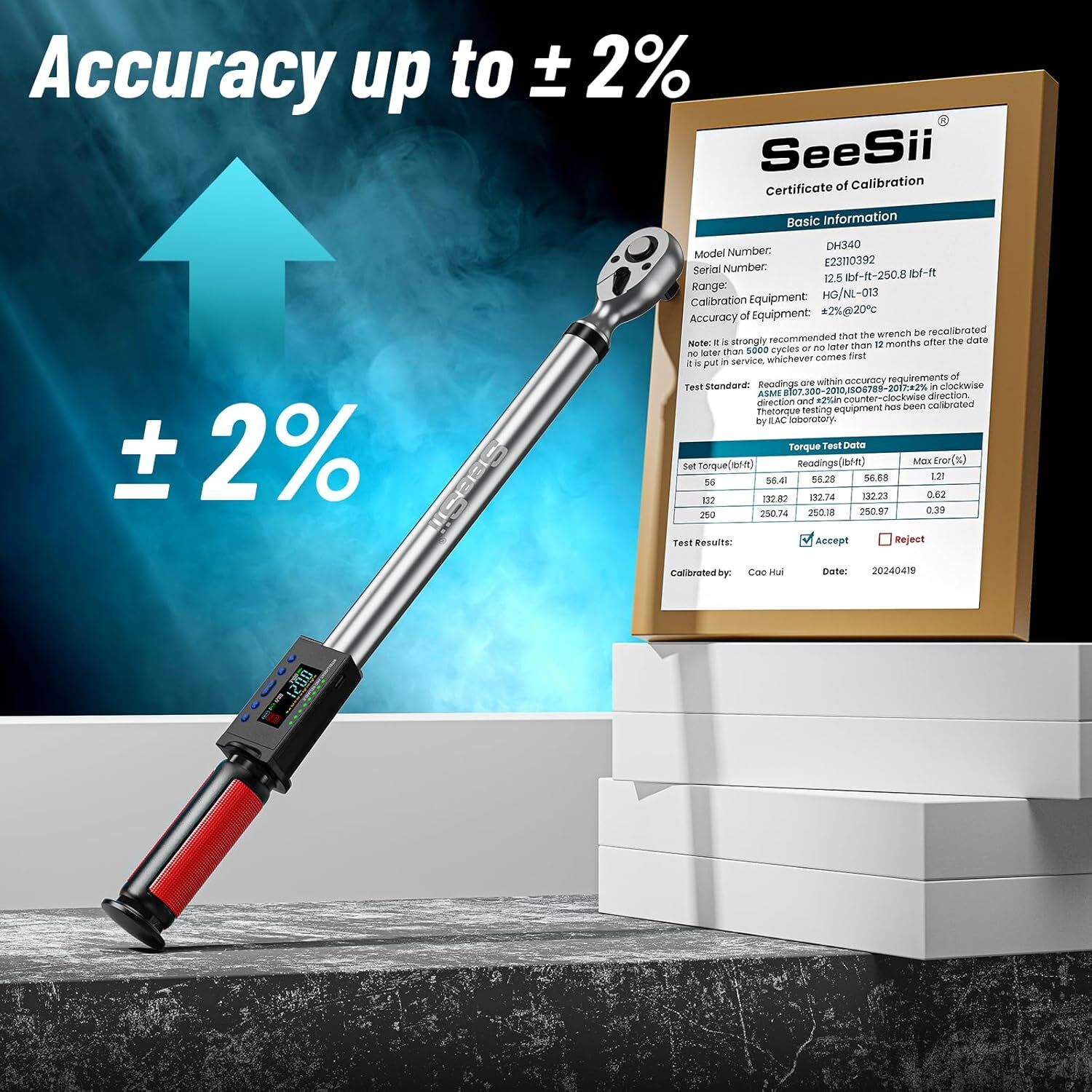 Seesii 1/2" Drive Digital Torque Wrench 12.5-250.8ft-lbs/17-340N.m Reversible