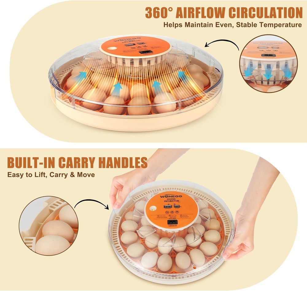 30 Egg Incubator with Humidity Display Egg Candler Automatic Egg Turne