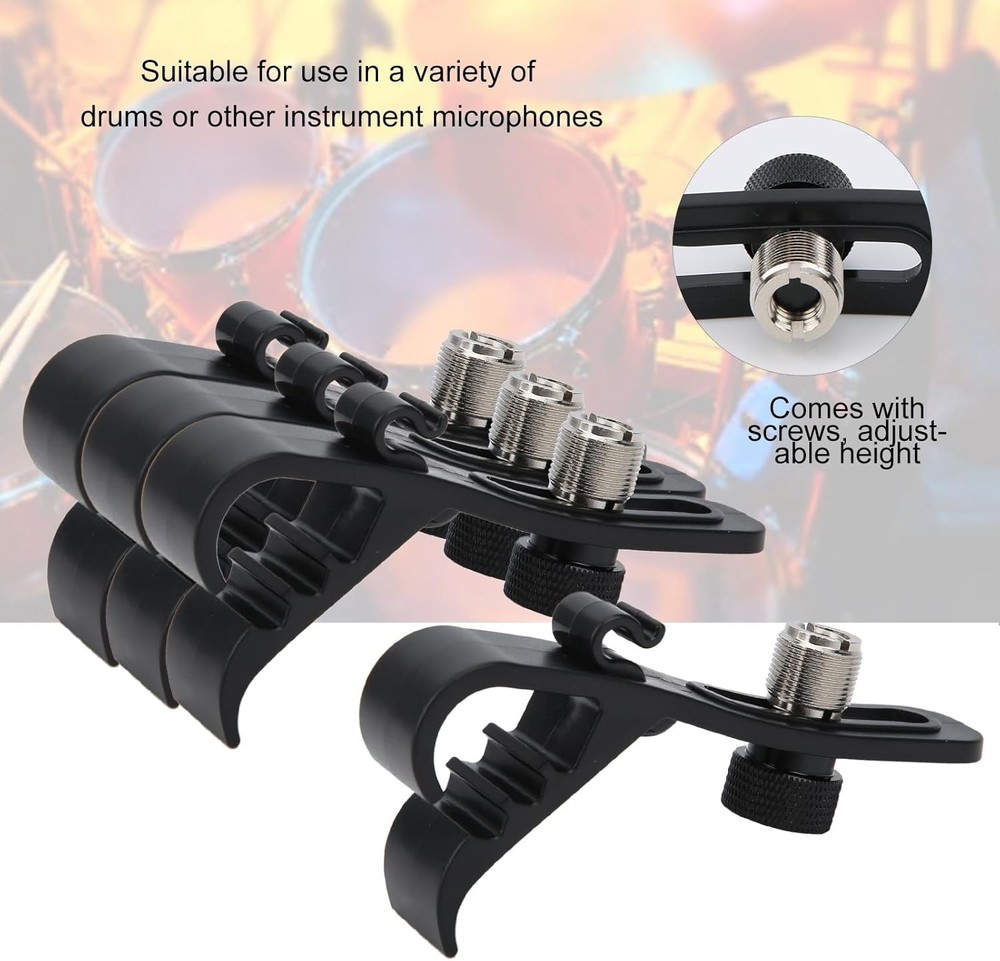 4Pcs Drum Microphone Clips, Adjustable Microphone Drum Mount, Shockproof Holder