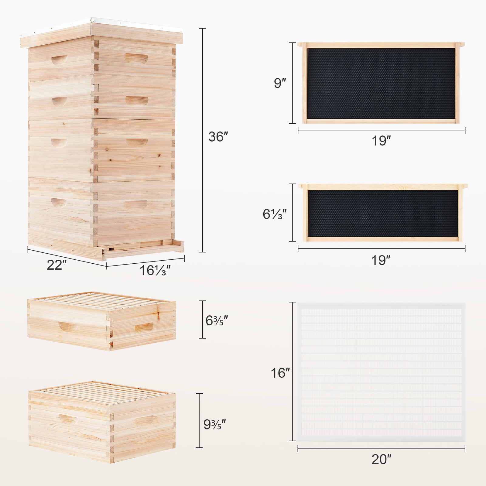 Langstroth Beehive Kit - 40 Frame Box with 20 Deep & 20 Medium Frames
