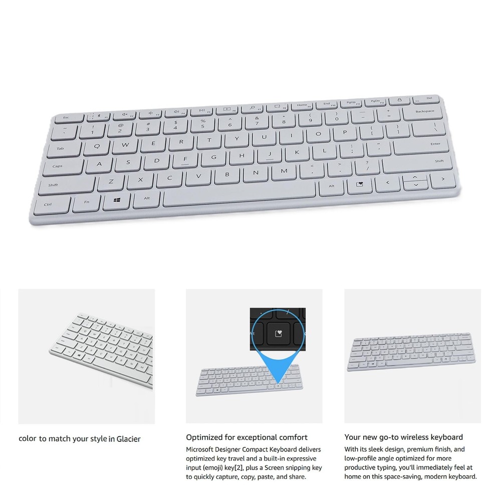 Microsoft Designer Compact Keyboard - Slim Portable Wireless Bluetooth Keyboard