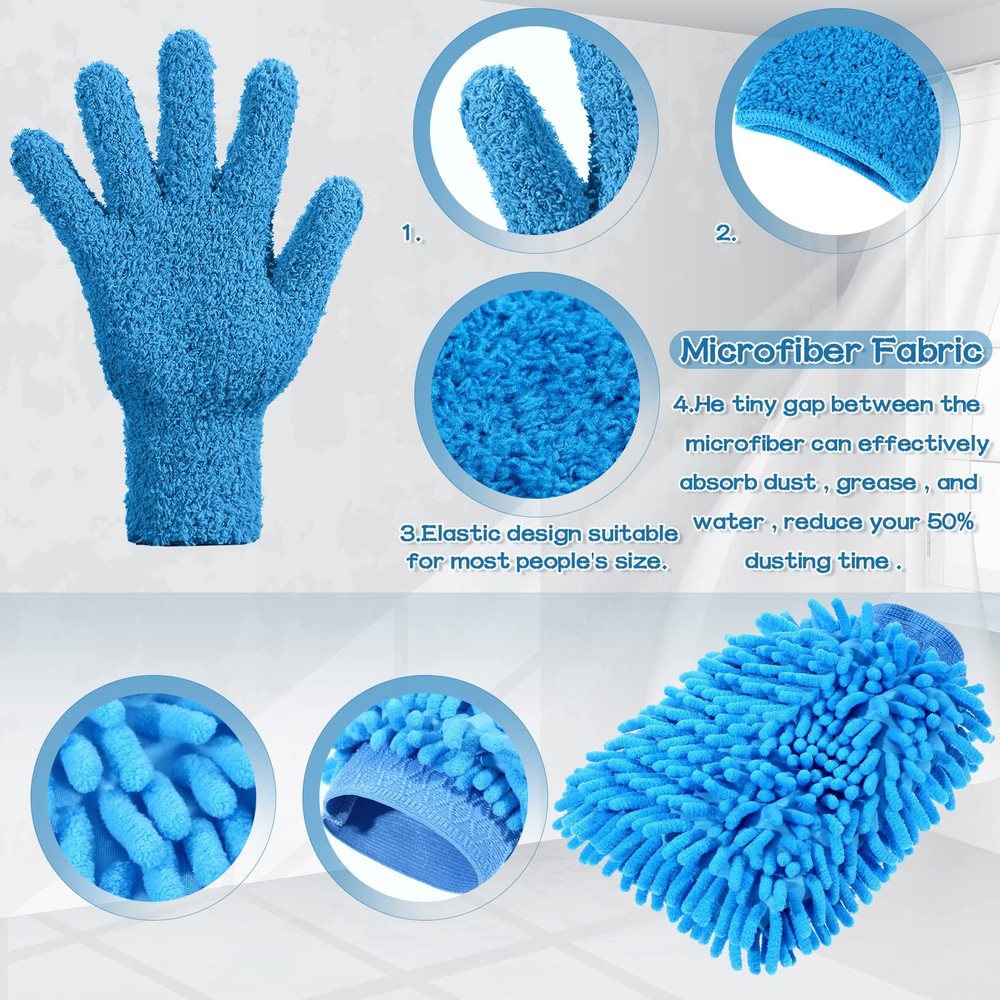 Dusting Gloves 6Pcs, Microfiber Cleaning Mitt For Auto Detailing, Blue
