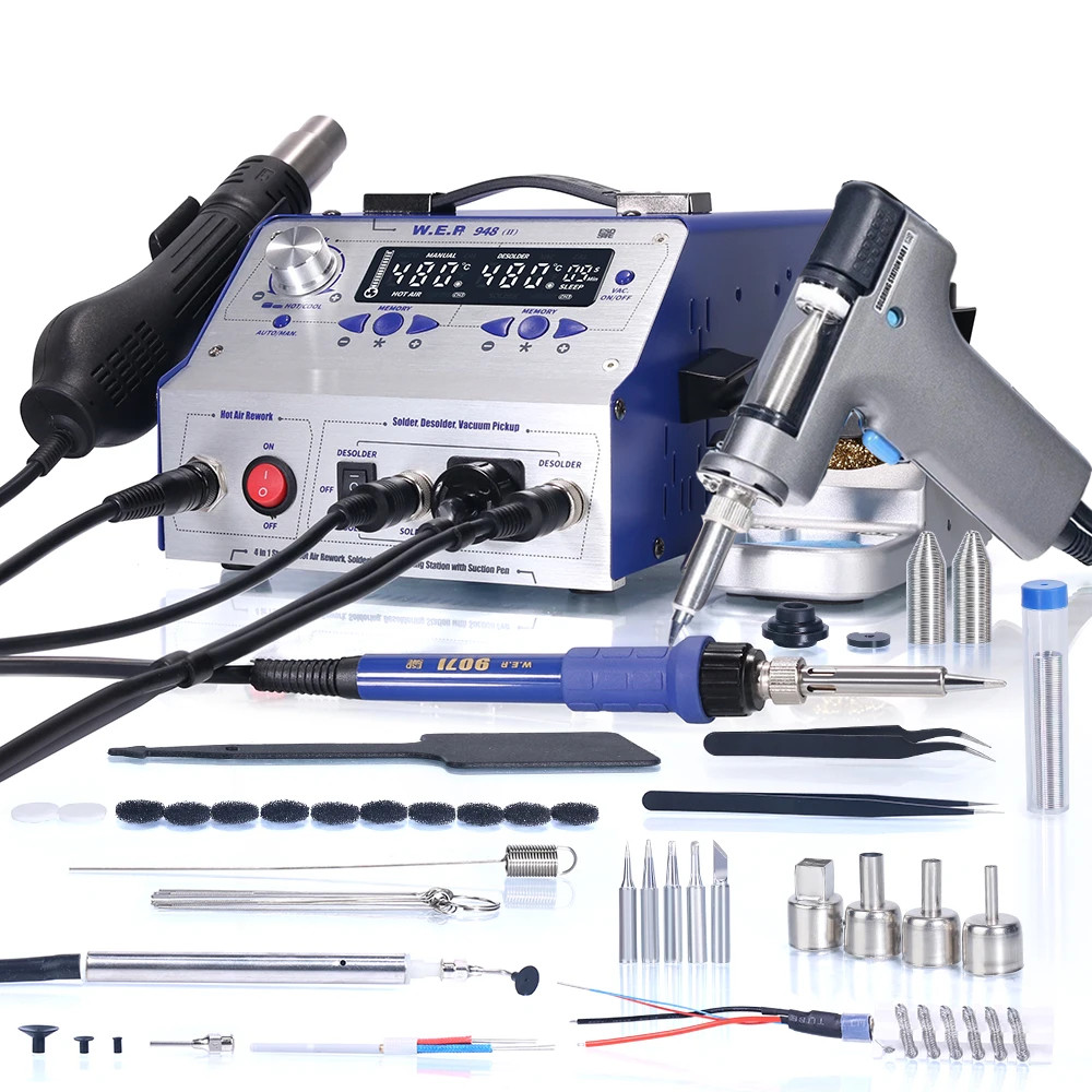 WEP 948-II 4-in-1 Digital Soldering & Desoldering Rework Station Kit Vacuum Pump