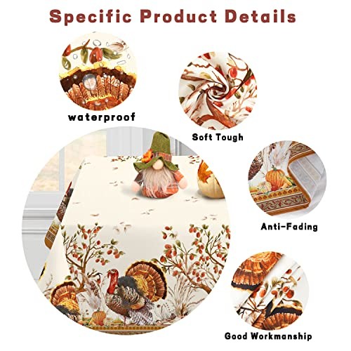 Fall Thanksgiving Double Border Decoration 84" x 60" (Rectangular) Turkey