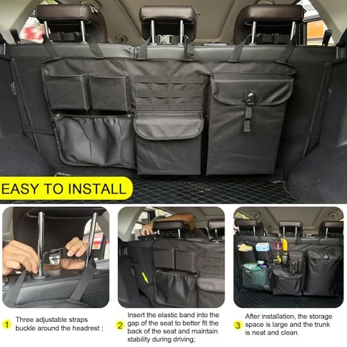 Car Trunk Organizer with Multiple Storage Compartments, Mesh Pockets, Black
