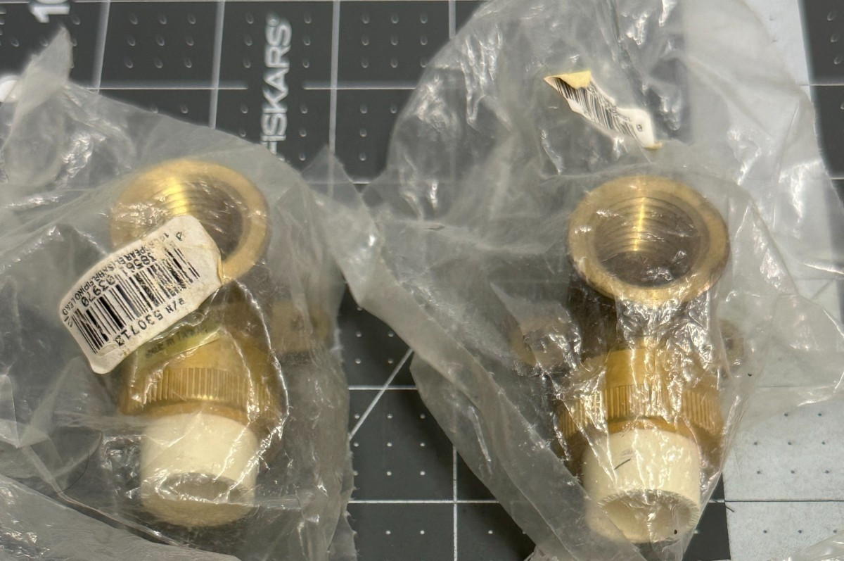 2-pack GENOVA 53071Z Drop Ear Elbow 1/2" Slip x 1/2" Female FIP brass fitting