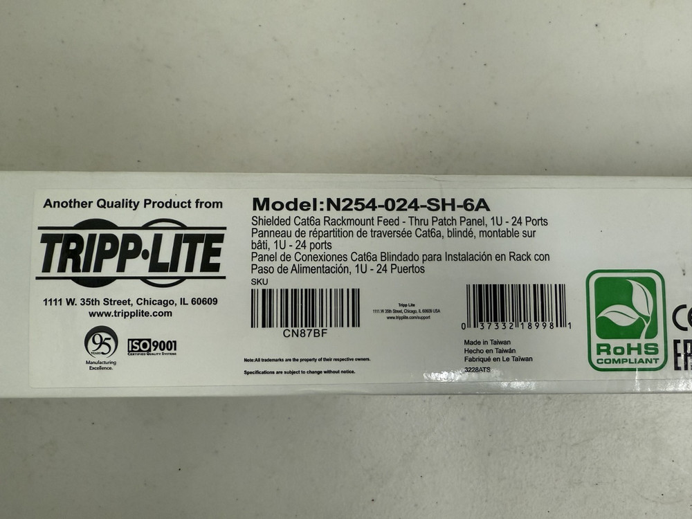 TrippLite Shielded Cat6A Rackmount Feed Through Patch Panel Model N254-024-SH-6A