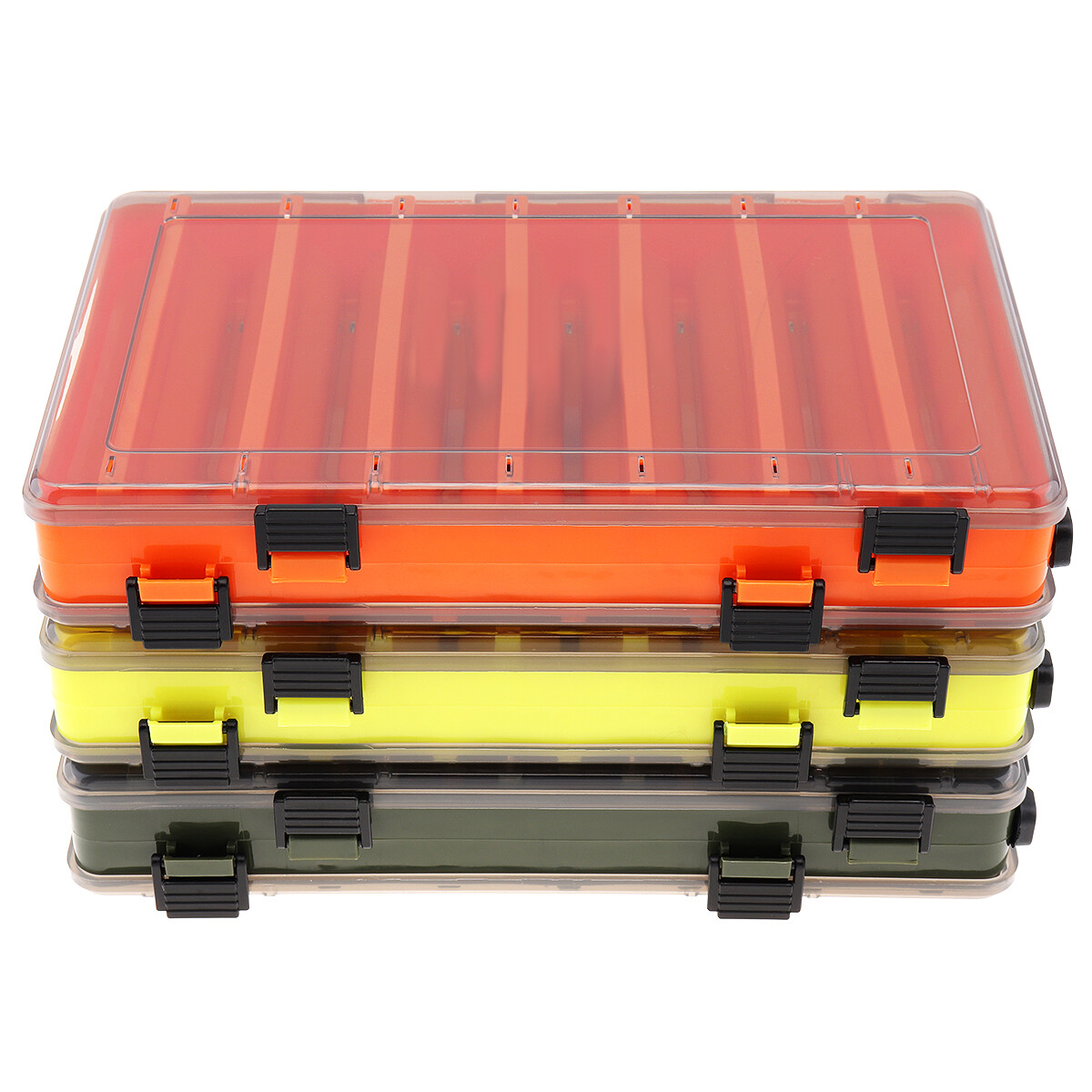 Double Sided Tackle Storage Box14 Tray Plastic Fishing Lure Bait Organizer Case