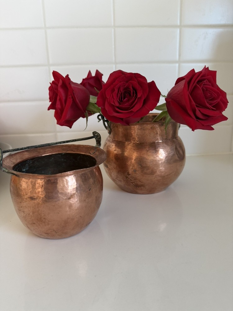 Set Of 2 Stacking Hammered Copper Planter/Pot/cauldron