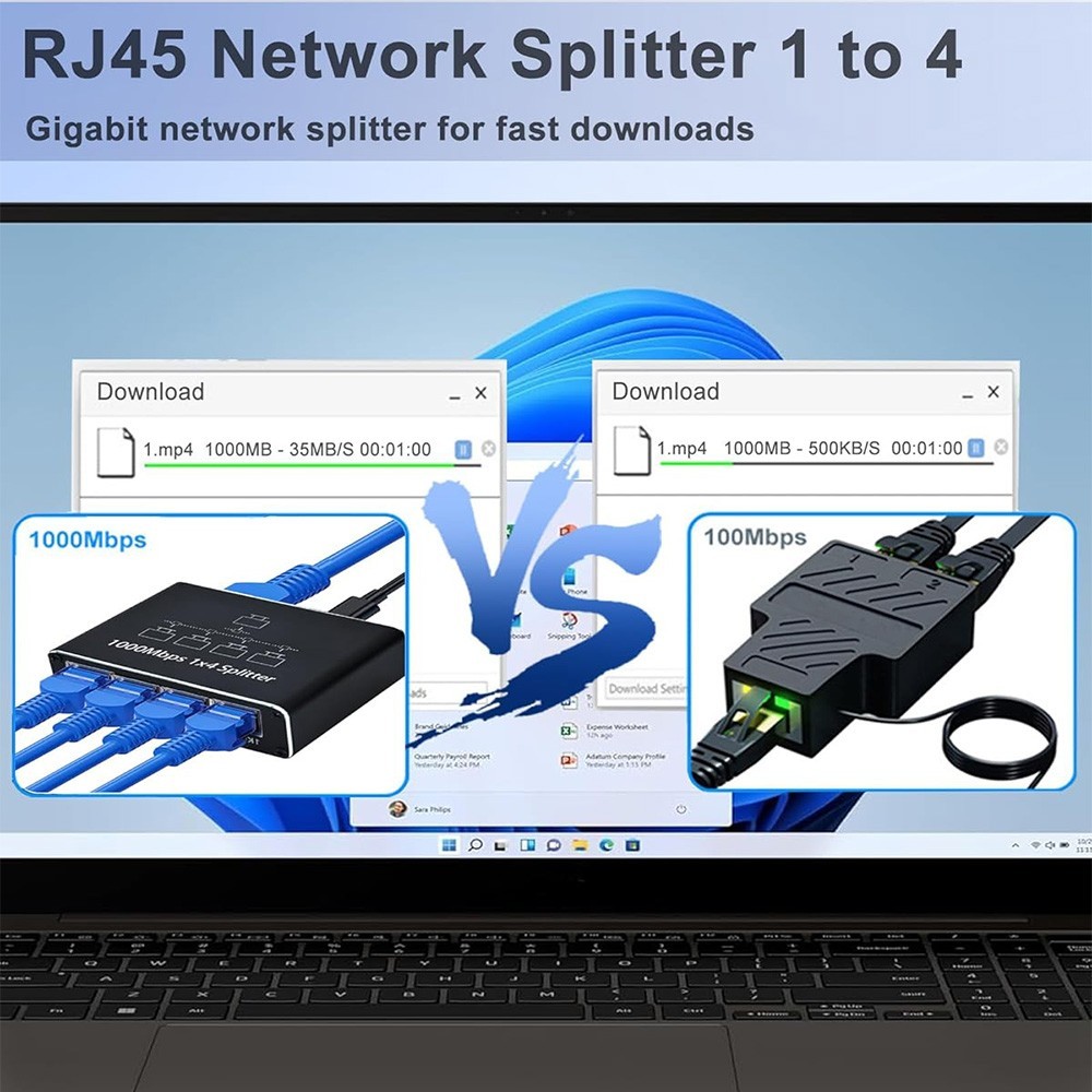 RJ45 Gigabit Ethernet Splitter 1000Mbps LAN Network Internet 1 to 4 Out Adapter