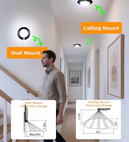 [2 Pack] Motion Sensor Ceiling Light Indoor,120V CRI90 10W Black | 2 Pack
