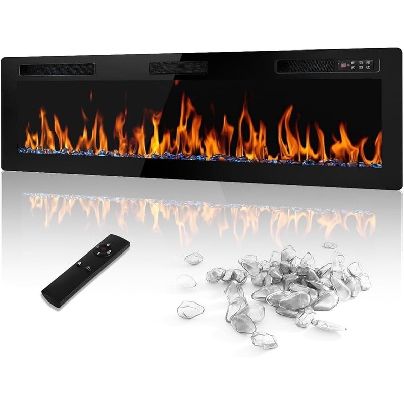 Electric Wall Mounted Fireplace Adjustable Flame Energy Efficient Safe Heater US