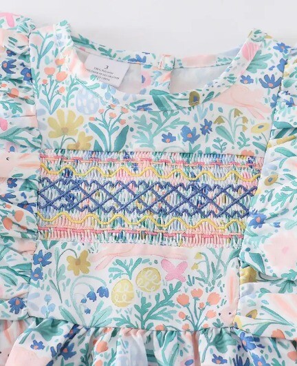 NEW Boutique Smocked Floral Easter Bunny Rabbit Girls Dress