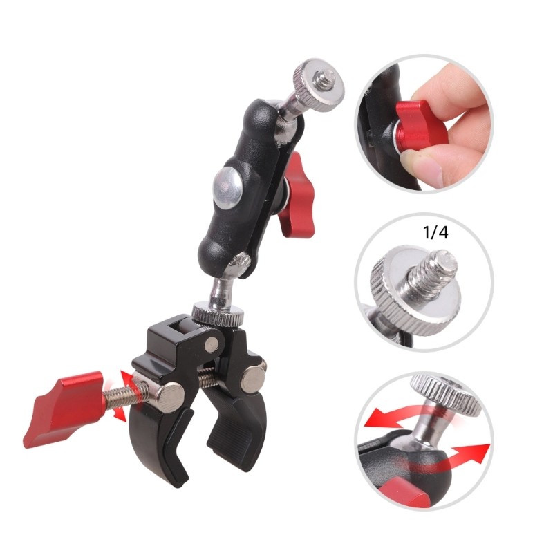1/4inch Threaded Ball Head Joint Base Double Socket Arm Extension Arm Motorcycle