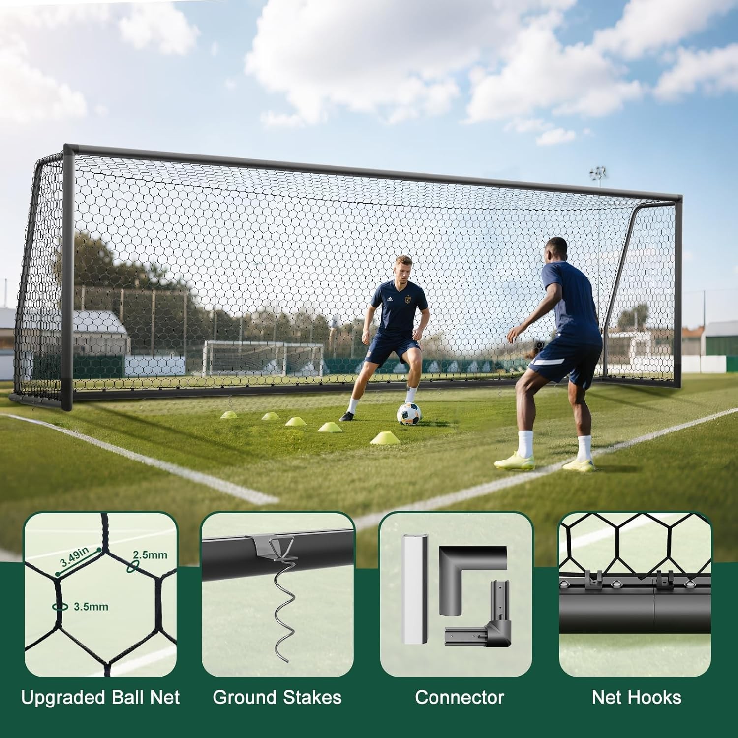 NAIZEA 24x8ft Soccer Goals 2.6" Aluminum Heavy-Duty Soccer Goal For Soccer Clubs