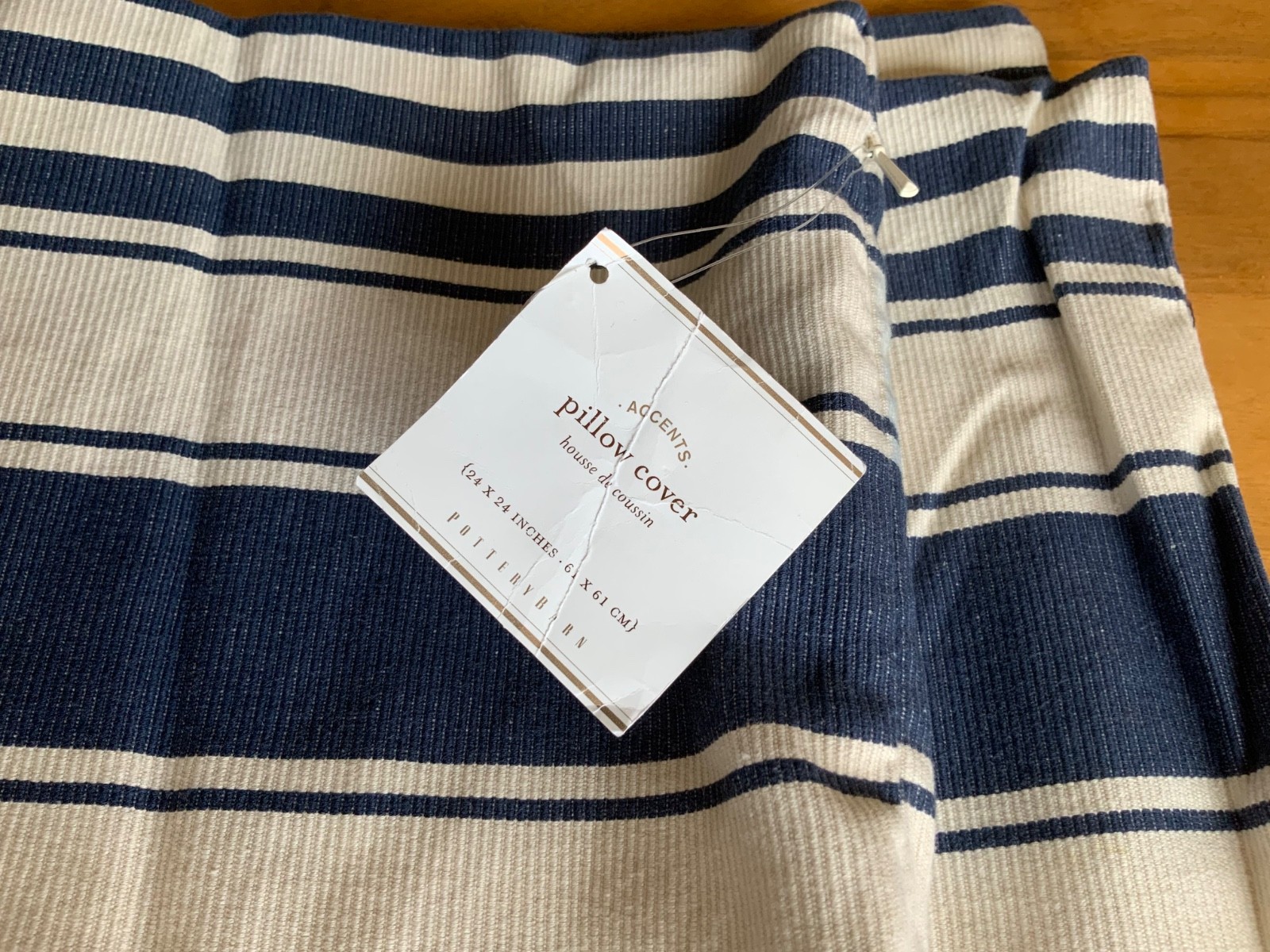 Pottery Barn New Navy & Off White Pillow Cover Large 24 x 24 NWT