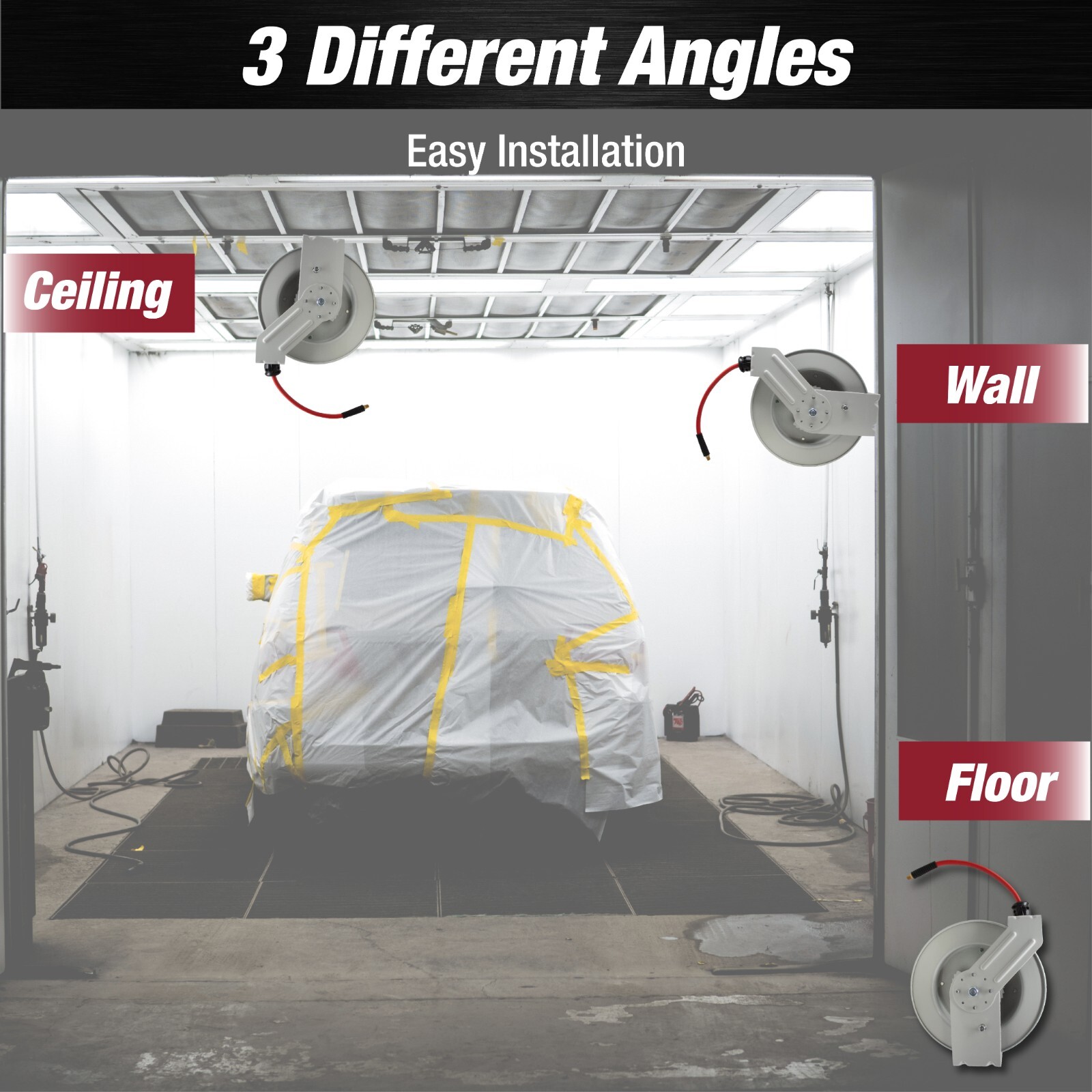 Retractable Air Hose Reel, 3/8 IN x 50 FT Hybrid Air Hose Max 300PSI