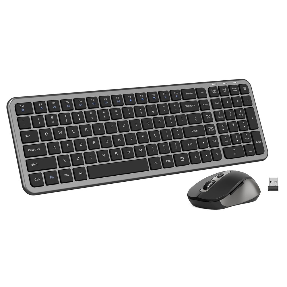 Wireless Silent Keyboard And Mouse Combo FullSize Calculator Button Grey