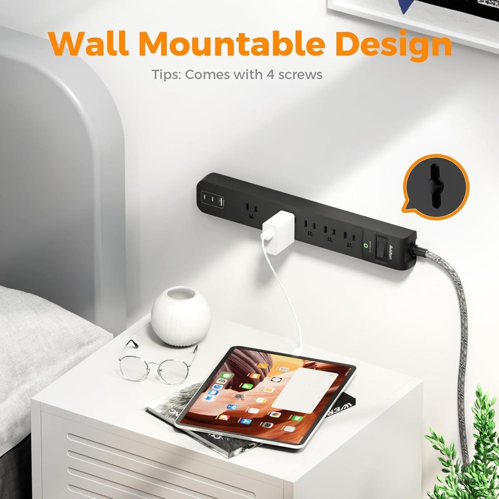 5-Outlet Power Strip Surge Protector with USB Charging