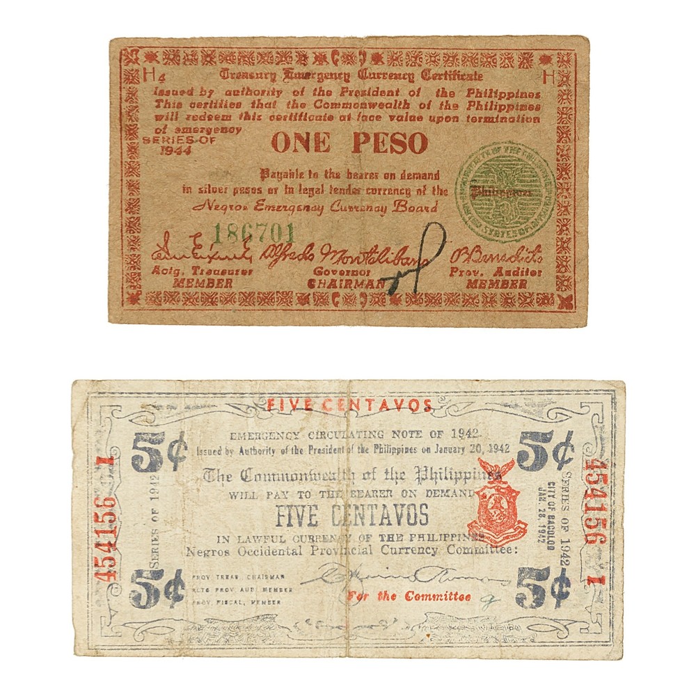 2 diff. Philippines 1940's WW2 Currency F-VF