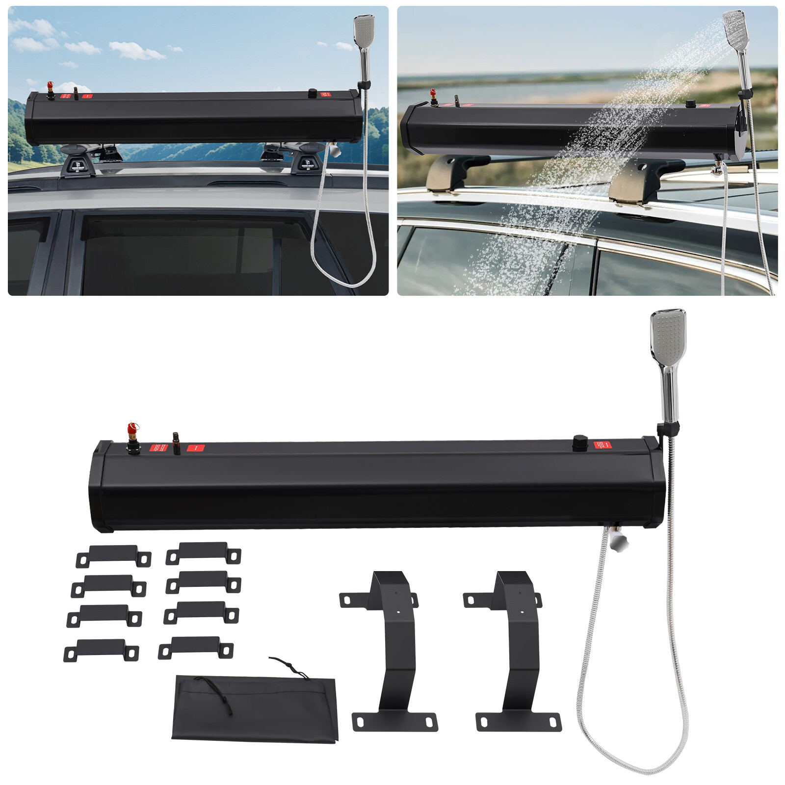 Black Pressurized 8Gallon Camping Shower Water Tank Storage For Off-Road Pick-up