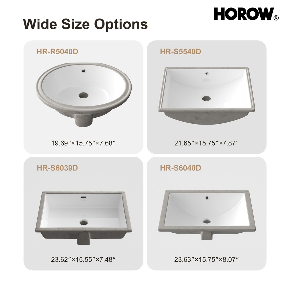 24 Inch Undermount Bathroom Sink Small Rectangle White Ceramic with Overflow